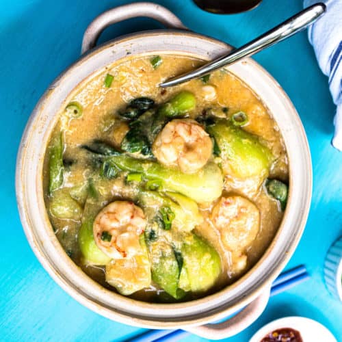 Cantonese shrimp with lobster sauce and Shanghai bok choy