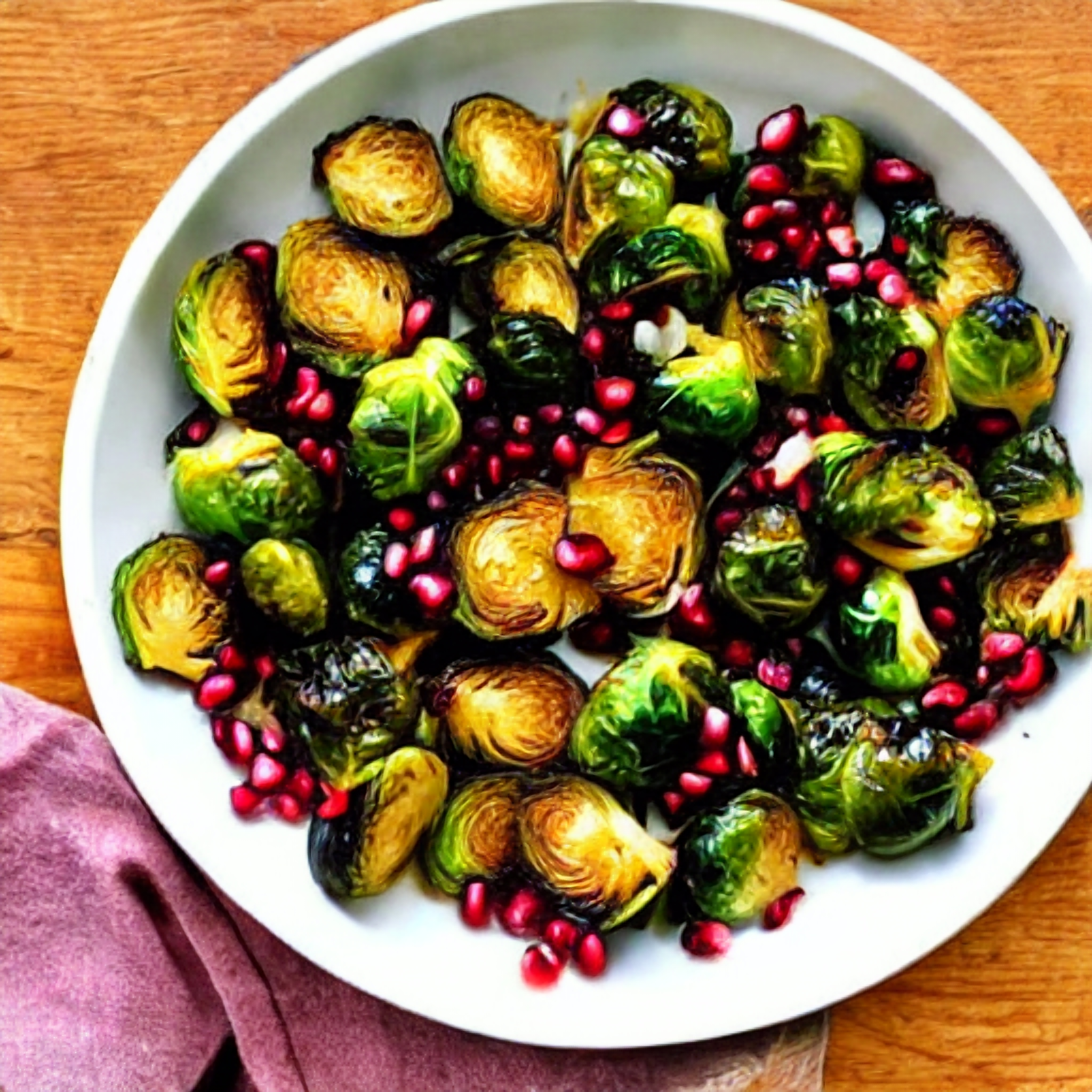 Crispy Cast Iron Brussels Sprouts with Pomegranate and Garlic